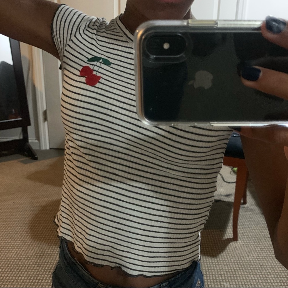 Blue Pepper Girls M StripedCherry Short Sleeve Tee